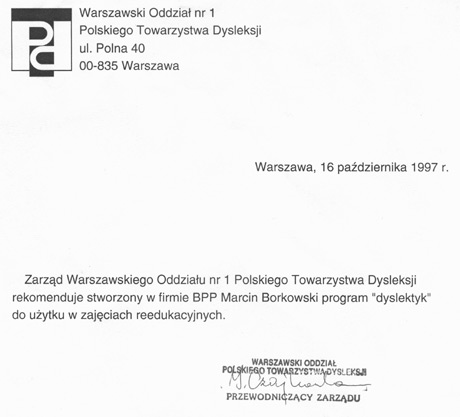 Rekomendacja PTD dla Dyslektyka