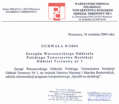 Rekomendacja PTD dla Sposobu na dysleksję
